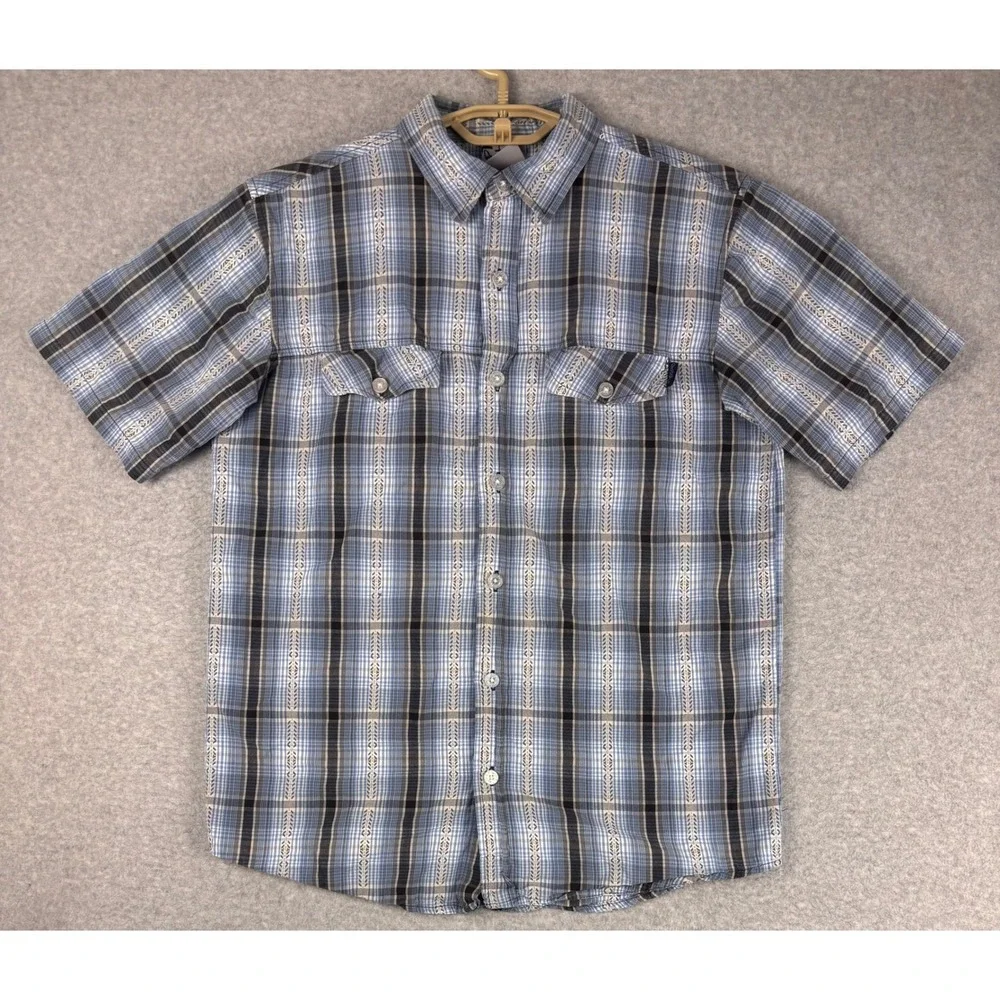 Gotcha Mens XL Blue Plaid Short Sleeve Button Down Shirt‎ Surf Casual Pockets